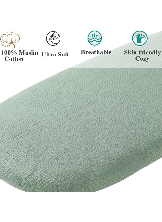 Fadacudan Muslin Bassinet Sheet Compatible with AMKE 3 in 1 Bassinet(35 X 20), Milliard, Bellababy, TCBunny Bassinet, 2 Pack Cotton Stylish Boho Fitted Bassinet Sheets for Baby Roman Green & Botanical Leaf  - Image 3