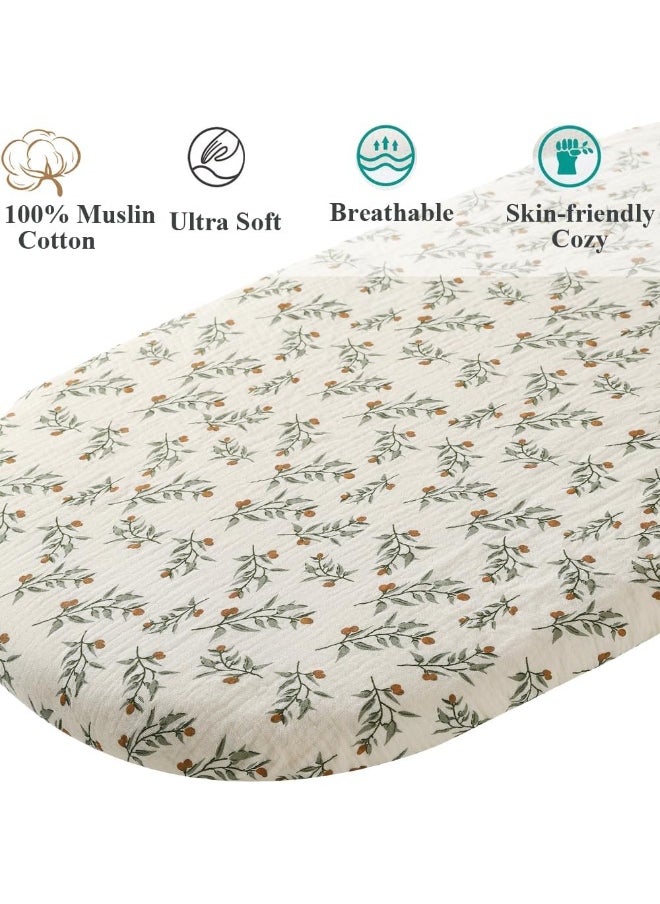 Fadacudan Muslin Bassinet Sheet Compatible with AMKE 3 in 1 Bassinet(35 X 20), Milliard, Bellababy, TCBunny Bassinet, 2 Pack Cotton Stylish Boho Fitted Bassinet Sheets for Baby Roman Green & Botanical Leaf  - Image 2
