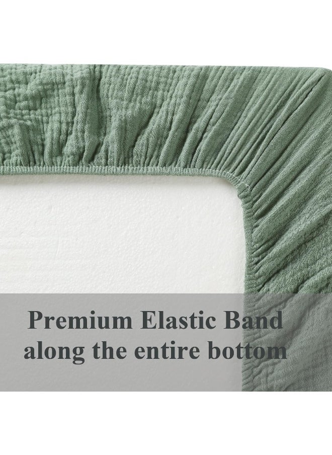 Fadacudan Muslin Bassinet Sheet Compatible with AMKE 3 in 1 Bassinet(35 X 20), Milliard, Bellababy, TCBunny Bassinet, 2 Pack Cotton Stylish Boho Fitted Bassinet Sheets for Baby Roman Green & Botanical Leaf  - Image 5