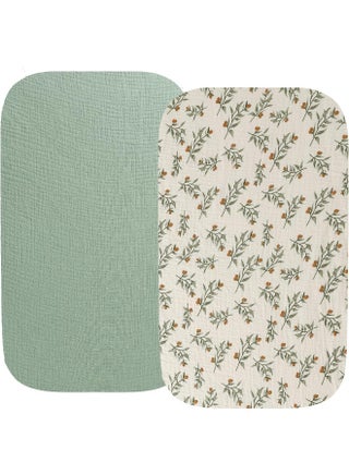 Muslin Bassinet Sheet Compatible with AMKE 3 in 1 Bassinet(35 X 20), Milliard, Bellababy, TCBunny Bassinet, 2 Pack Cotton Stylish Boho Fitted Bassinet Sheets for Baby Roman Green & Botanical Leaf - pzsku/Z4F195AA24BB330FFB789Z/45/1746691836/ad103013-b906-4081-965b-b01e55812956
