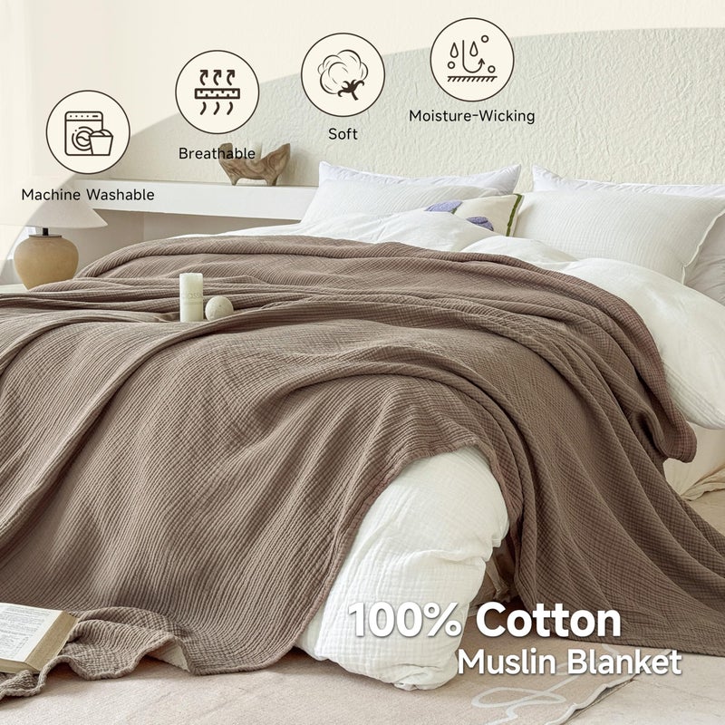 Simple&Opulence 100% Cotton Muslin Blanket, Lightweight Breathable 4 Layering Soft Cotton Throw Blanket,Gauze Blanket for Bed Couch Camping All-Season Use (Coffee, 50"x60") - Image 4