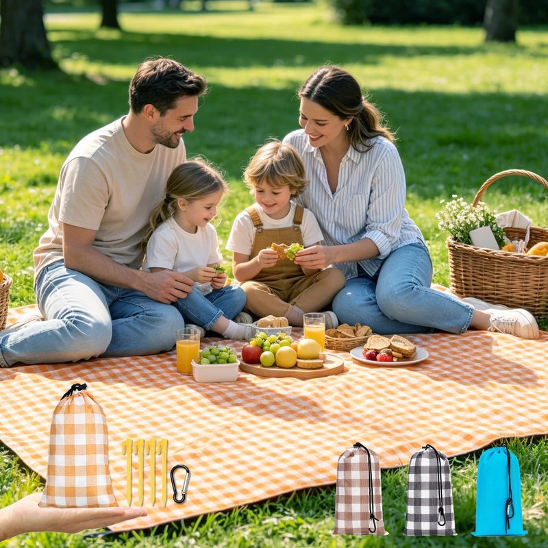 Fammart بطانية نزهة فامارت الجيبية مقاومة للرمال والماء، قماش تخييم محمول وخفيف الوزن، حصيرة شاطئ سريعة الجفاف وقابلة للطي وصغيرة الحجم مع جيوب زاوية وأوتاد للمهرجانات والمشي وأساسيات الهواء الطلق - Image 1