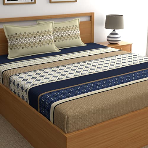 Home Ecstasy 100% Cotton Double Bedsheet with 2 Pillow Covers - (Size 87 x 94 inches, 140 TC, Colour - Blue) - Image 1