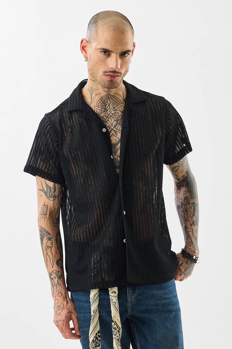 سنيتش قميص كروشيه أسود بتصميم ذاتي بقصة صندوقية