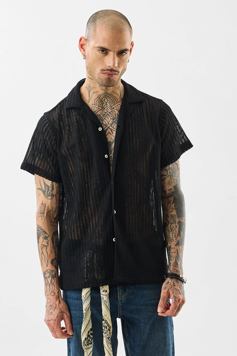 سنيتش قميص كروشيه أسود بتصميم ذاتي بقصة صندوقية