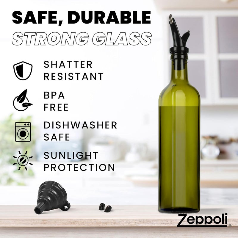 Zeppoli Kitchen Olive Oil & Vinegar Dispenser Bottle - 17 oz Set with Removable Dual Spouts, Pour Funnel, Stainless Steel Cruet - Olive Oil Dispenser Bottle - Image 4
