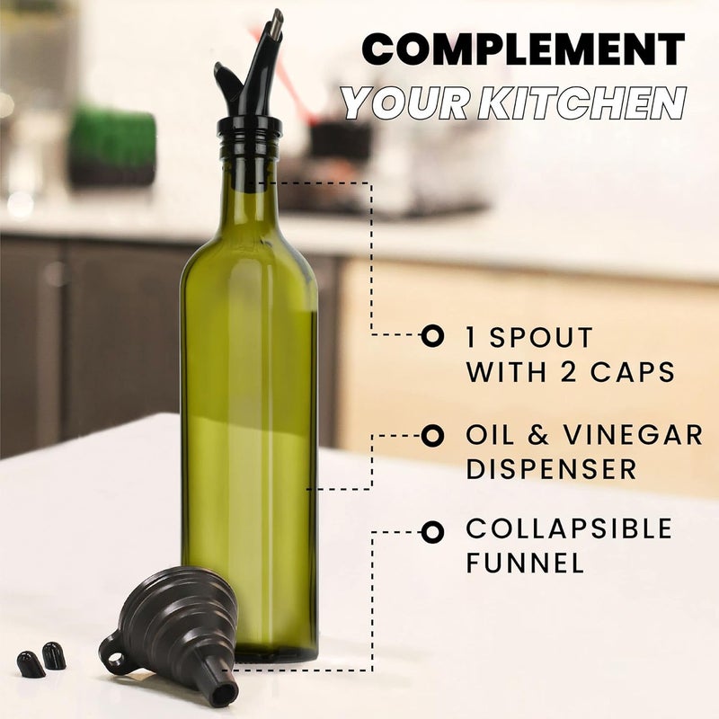 Zeppoli Kitchen Olive Oil & Vinegar Dispenser Bottle - 17 oz Set with Removable Dual Spouts, Pour Funnel, Stainless Steel Cruet - Olive Oil Dispenser Bottle - Image 5