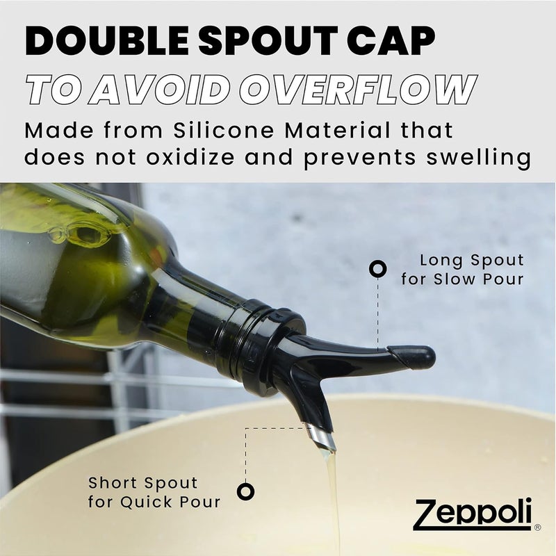 Zeppoli Kitchen Olive Oil & Vinegar Dispenser Bottle - 17 oz Set with Removable Dual Spouts, Pour Funnel, Stainless Steel Cruet - Olive Oil Dispenser Bottle - Image 3