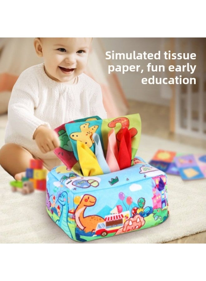 Baby's Puzzle Ring Paper Toy 0-3 Years Old Finger Internet Popular Tear Not To Rip Baby Early Education Children's Cloth Book Tissue Box-Color:Bus (paper Box 1 + 10 Flannel + 4 Sound Paper)  - Image 2