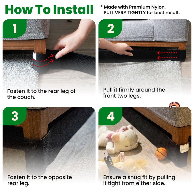 ECOHomes Under Couch Guards Toy Blocker - Elastic Strap Barrier for Under Sofa, Bed & Furniture Bottom Stop Things from Going Under | Easy to Install Gap Bumper Stopper for Toys (9 Ft by 3 Inch) - Image 4