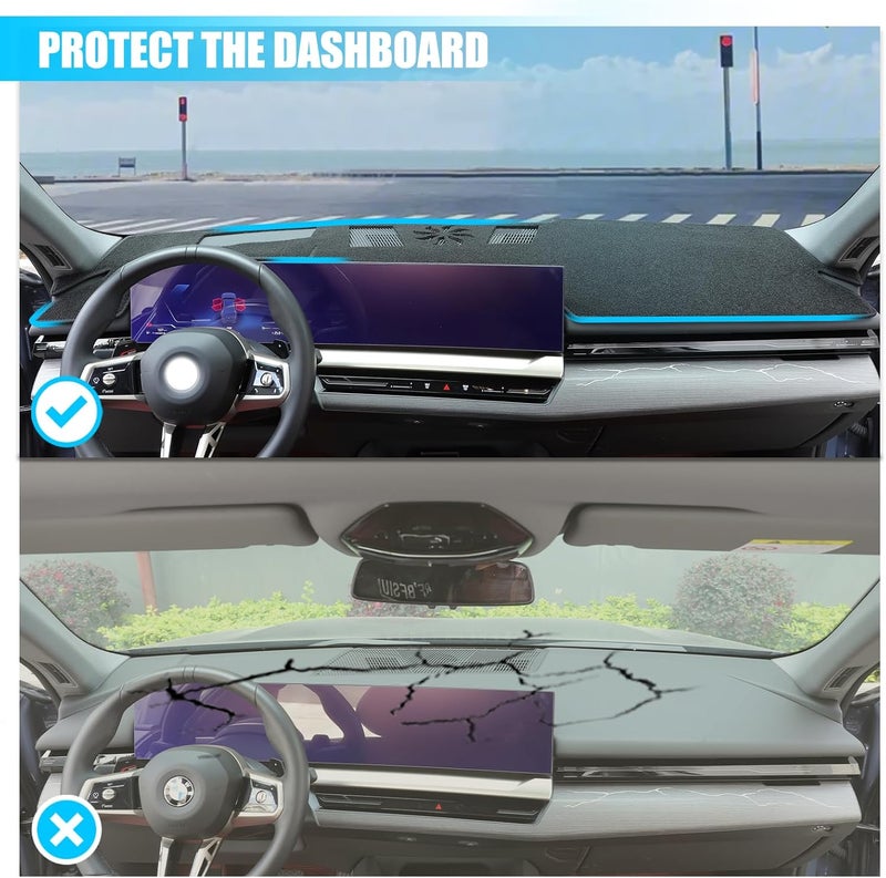 LLKUANG Dash Cover Mat for BMW 5 Series G30 G60 2024 2025 - Polyester Sun Shade Pad, Anti-Slip, Black - Image 2