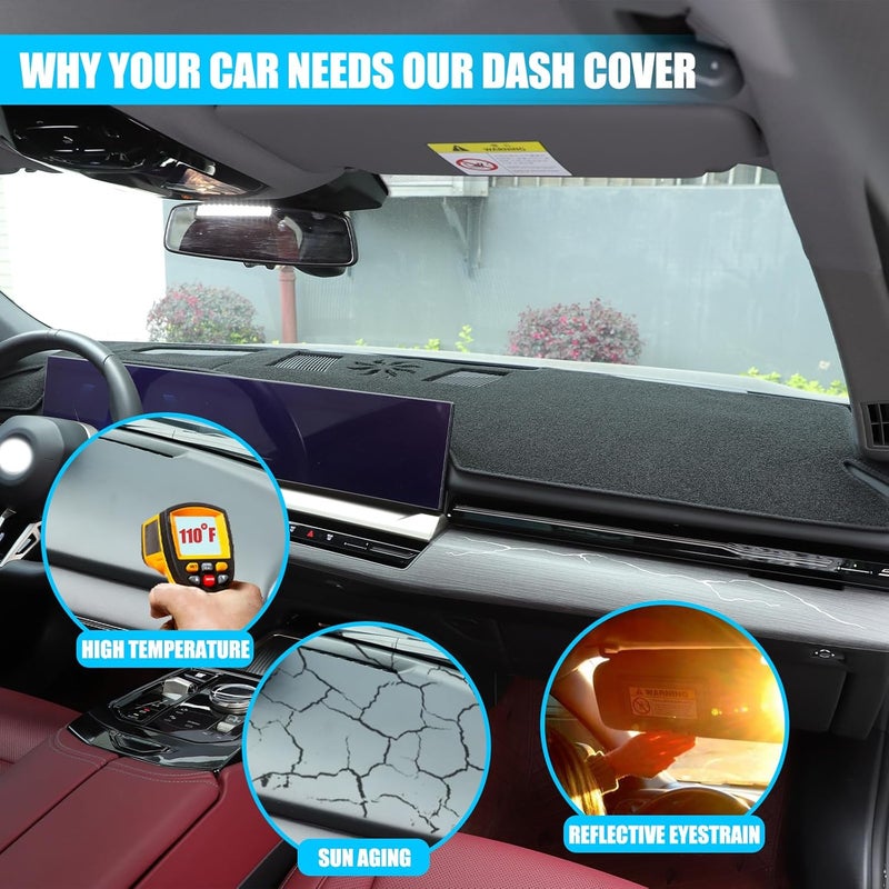 LLKUANG Dash Cover Mat for BMW 5 Series G30 G60 2024 2025 - Polyester Sun Shade Pad, Anti-Slip, Black - Image 4