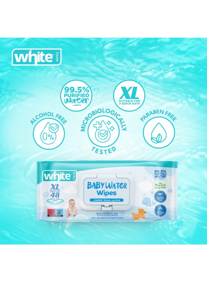 White مناديل مبللة بيضاء للأطفال 99.5% ماء 48 سحب XL - Image 5