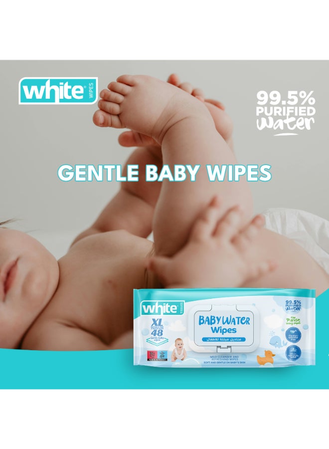 White مناديل مبللة بيضاء للأطفال 99.5% ماء 48 سحب XL - Image 4