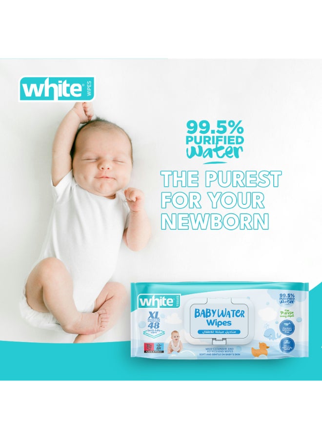 White مناديل مبللة بيضاء للأطفال 99.5% ماء 48 سحب XL - Image 3