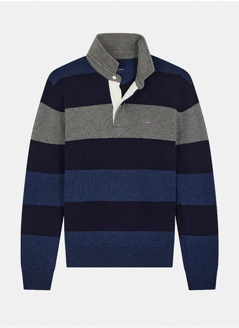 Regular fit striped jersey collar sweater