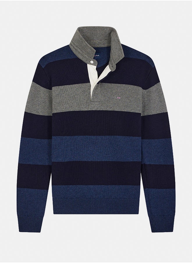 Regular fit striped jersey collar sweater