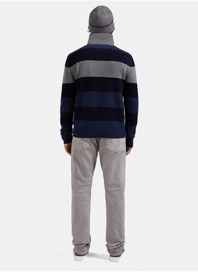 Regular fit striped jersey collar sweater