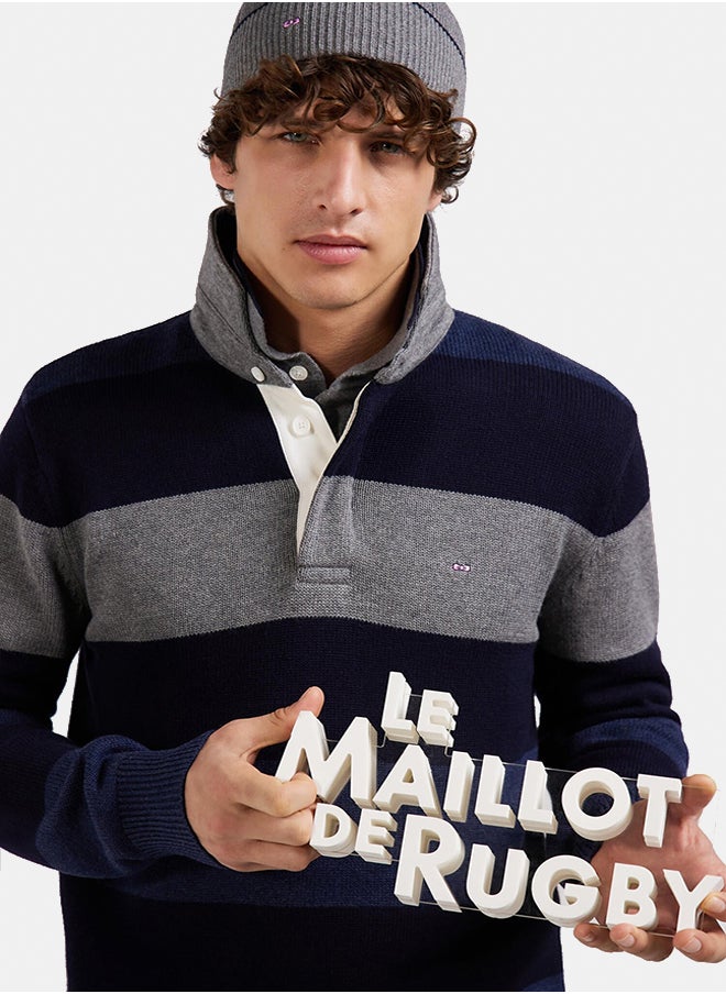 Regular fit striped jersey collar sweater