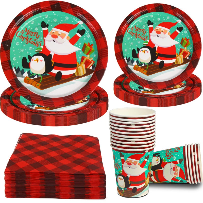 DIYASY Christmas Paper Plates and Napkins 96 Pack Disposable Plates Dinnerware Heavy Duty Christmas Dessert Dinner Plate Bulk for 24 Guests Party Set - Image 2