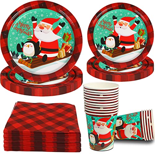 DIYASY Christmas Paper Plates and Napkins 96 Pack Disposable Plates Dinnerware Heavy Duty Christmas Dessert Dinner Plate Bulk for 24 Guests Party Set - Image 1