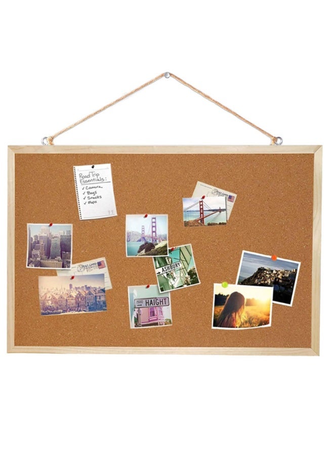 Cork Bulletin Board with Wooden Frame Wall Mounted Pin Board Notice Board Memo Board for Home Office School - Image 1