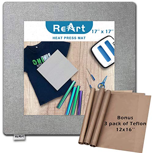 ReArt Heat Press Mat 17" x 17" for Cricut Easypress Both Sides Applicable - Mat for Heat Press Machines and HTV and Iron On Projects - Image 1