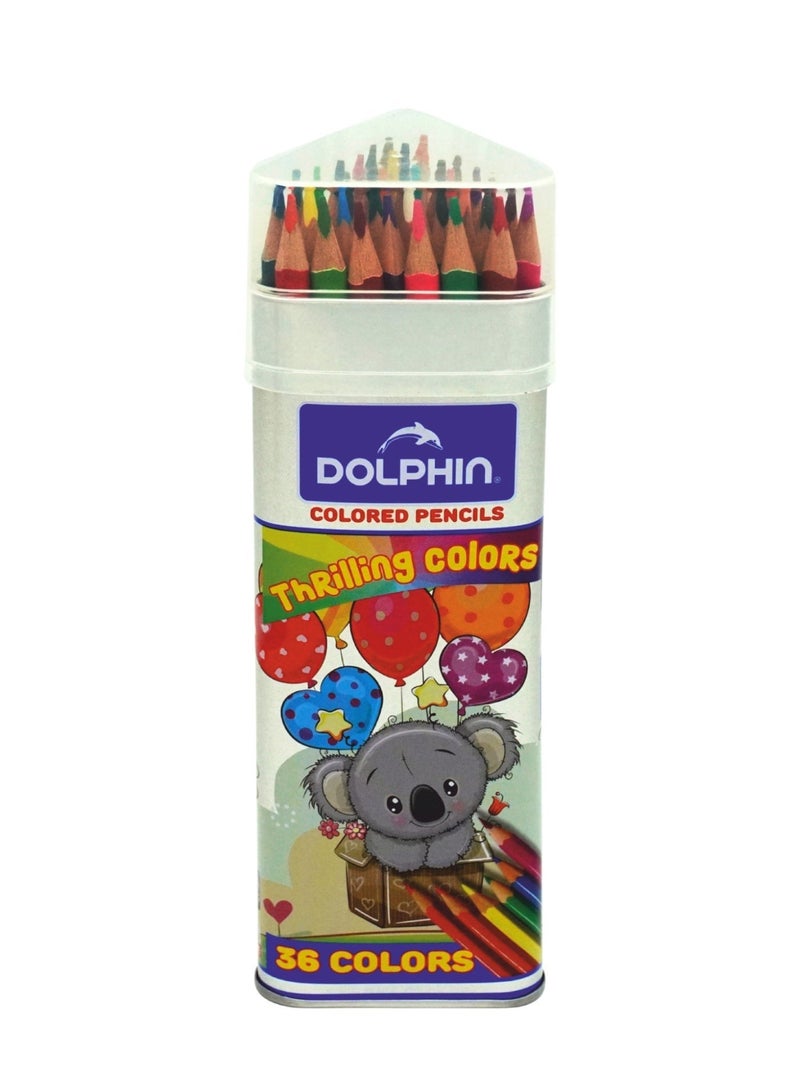 Dolphin Colour Pencils Set, 36 Vibrant Colours, Smooth Colouring with Durable Lead, Tin Box Pack - Image 1