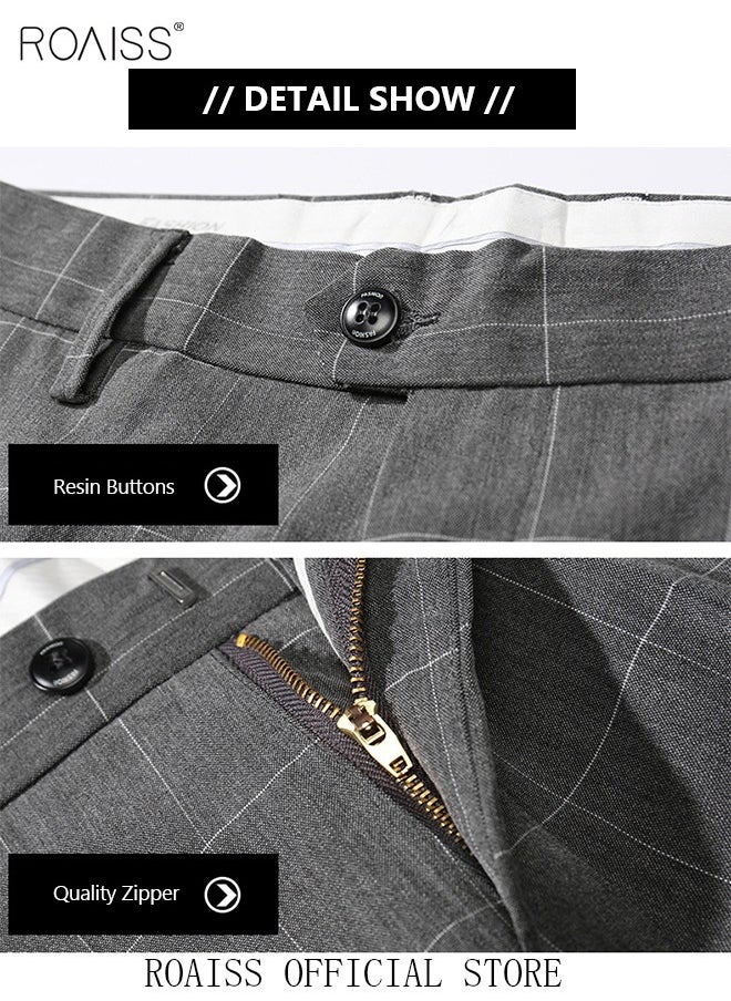 roaiss - Young Men's Suit Pants Straight Fit British Plaid Thin Section Business Casual Pants Cropped Pants - Image 1