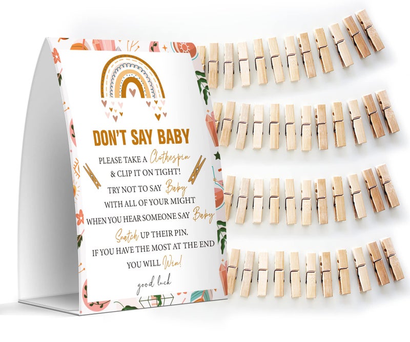 Dont Say Baby Set  One 5x7 Sign and 50 Mini Clothespins Baby Shower Games Baby Shower Decoration Gender Neutral Baby Shower  MsJb024