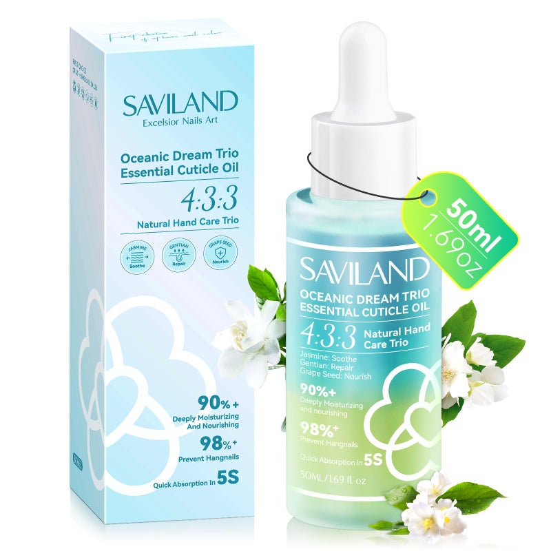 SAVILAND Cuticle Oil Triple Essential: 50ml Vitamin E & C Jasmine Gentian Grapeseed Nail Growth Oil Ultra Repair Nourish Soothe Cuticle Oil For Nails Plant-based Strengthener For Weak Nail - Image 1