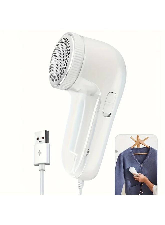 White USB Fabric Shaver and Lint Remover for Clothes Blankets Pet Hair - Image 1