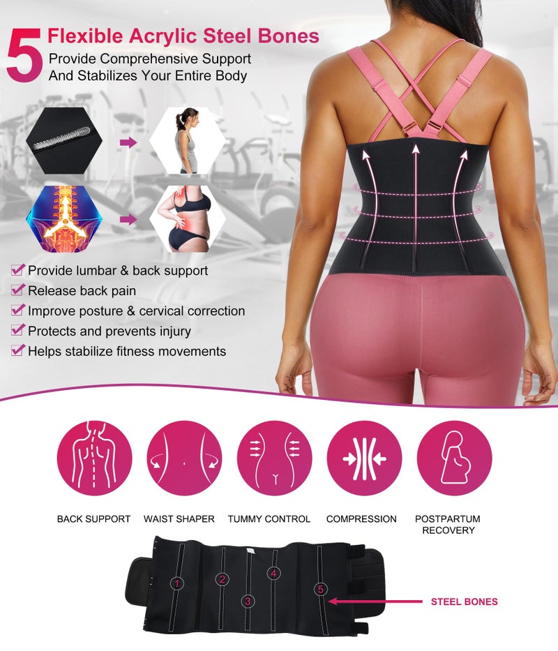 TrainingGirl تدريب جيرل حزام خصر للنساء - مشد خصر للتحكم في البطن - عصابة تمرين رياضية للتعرق - حزام نحافة للبطن - فقدان الوزن - حزام رياضي (أسود، XX-Large) - Image 4