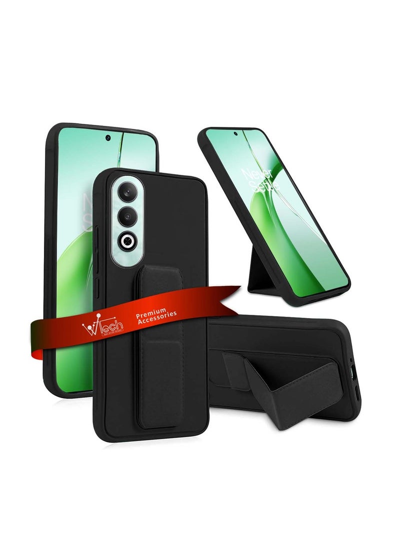 Wtech OnePlus Nord CE4 5G 2024 Hand Grip Foldable Magnetic Kickstand Wrist Strap Finger Grip With Built-In Iron Case Cover Black - Image 1