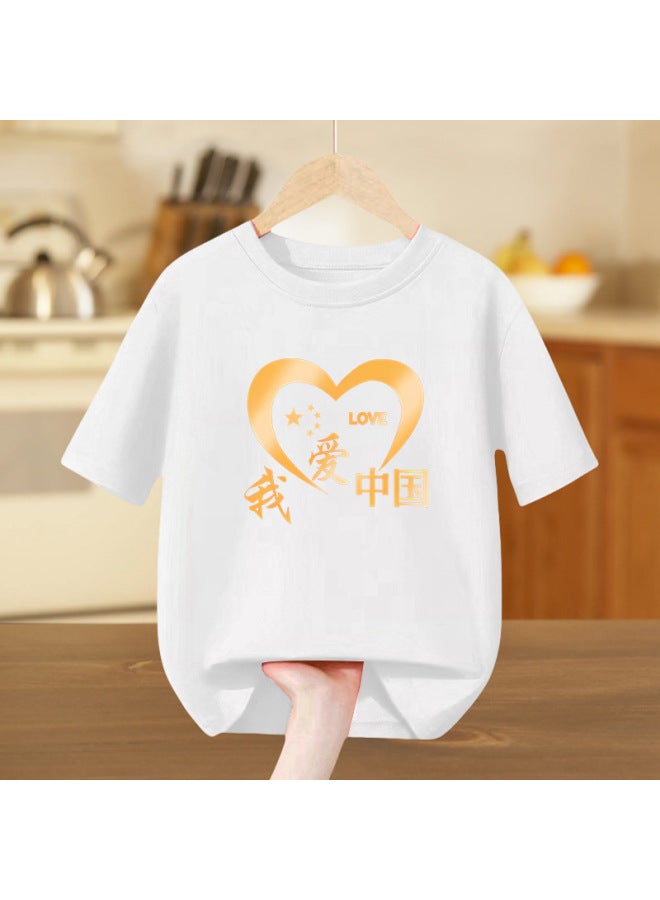 National Day Short-sleeved T-shirt Chinese Children's Cotton Half-sleeved Primary And Secondary School Students' Kindergarten Activity Class Clothes White Top