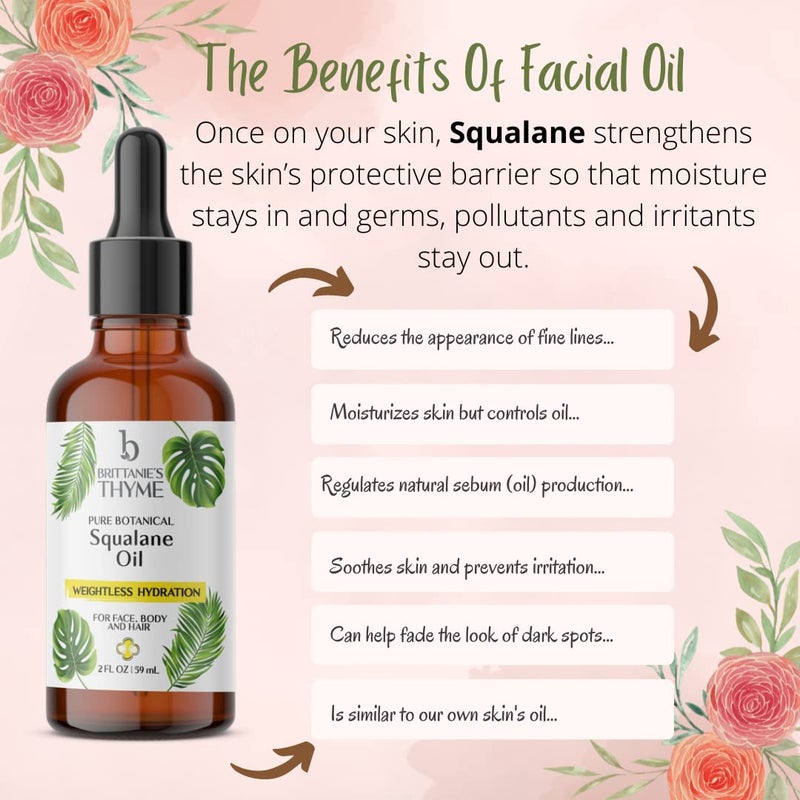 Brittanie's Thyme Brittanieâ€™s Beauty 100% Pure Squalane Oil for Hair, Skin & Nails â€“ Lightweight Hydration for Radiant Glow, Smooth Skin & Silky Hair | Clean, Vegan, Non-Greasy Formula, 2oz - Image 2