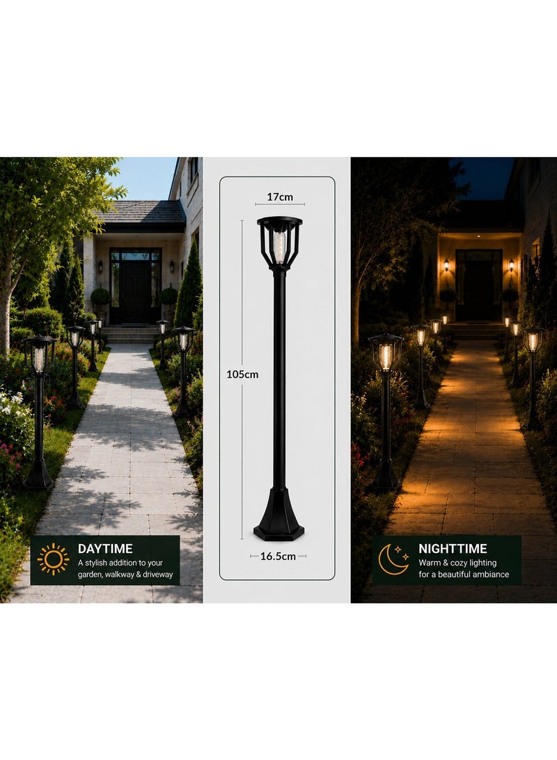 Sun Power 105cm Solar LED Decorative Garden Light - Automatic Dusk-to-Dawn Warm White Illumination - IP65 Waterproof Outdoor Pathway Light for Villas, Gardens, Walkways and Fence Areas - Black - Image 3