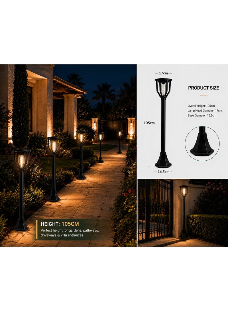 Sun Power 105cm Solar LED Decorative Garden Light - Automatic Dusk-to-Dawn Warm White Illumination - IP65 Waterproof Outdoor Pathway Light for Villas, Gardens, Walkways and Fence Areas - Black - Image 4