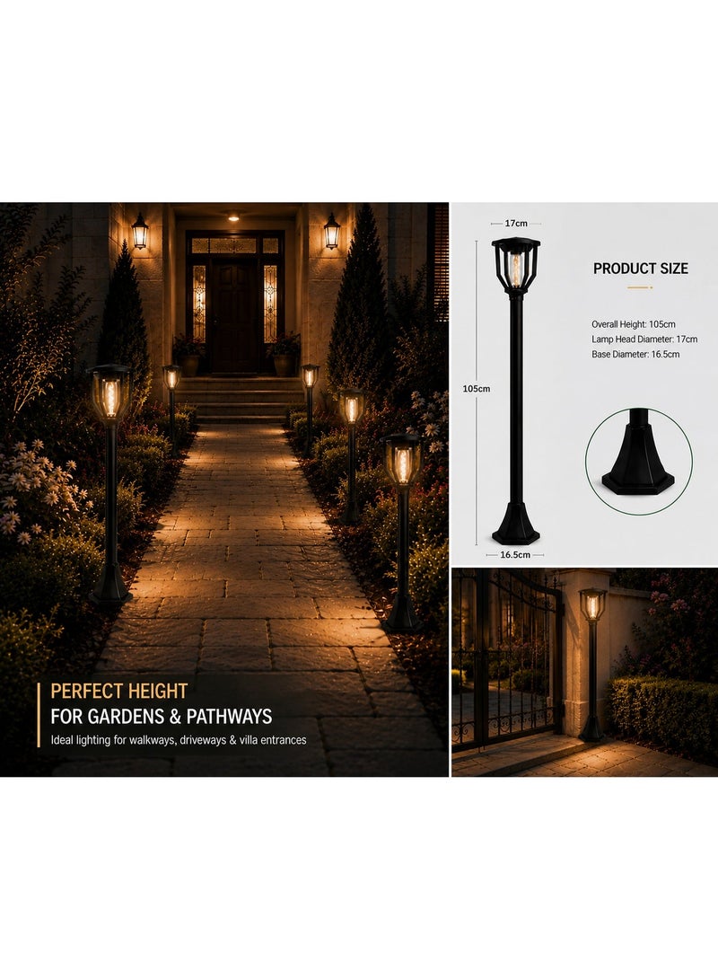 Sun Power 105cm Solar LED Decorative Garden Light - Automatic Dusk-to-Dawn Warm White Illumination - IP65 Waterproof Outdoor Pathway Light for Villas, Gardens, Walkways and Fence Areas - Black - Image 2