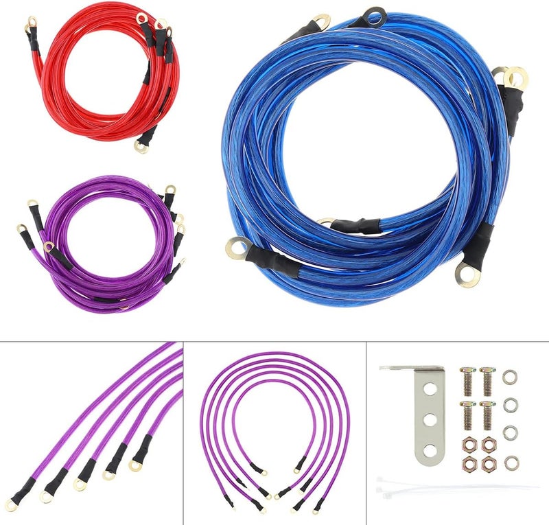DriSentri 5 Point Car Universal Earth Ground Cables Grounding Wire System Kit - Blue - Image 2