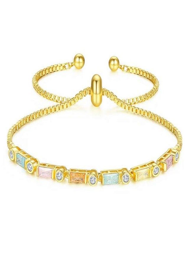 RIZILIA Emerald Cut Multi-color Cubic Zirconia CZ 18K Yellow Gold Plated Adjustable Tennis Bracelet - Image 1