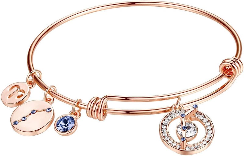 Leafael Superstar Zodiac Expandable Bangle Bracelet Made with Premium Crystals Horoscope Constellation October November Birthstone Topaz Brown Jewelry, Rose Gold Plated, 7" - Image 1