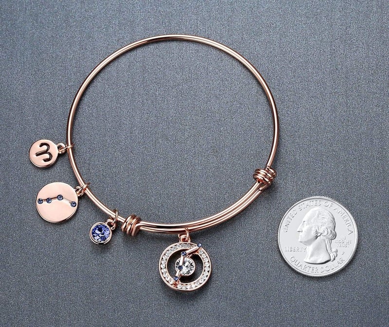 Leafael Superstar Zodiac Expandable Bangle Bracelet Made with Premium Crystals Horoscope Constellation October November Birthstone Topaz Brown Jewelry, Rose Gold Plated, 7" - Image 3
