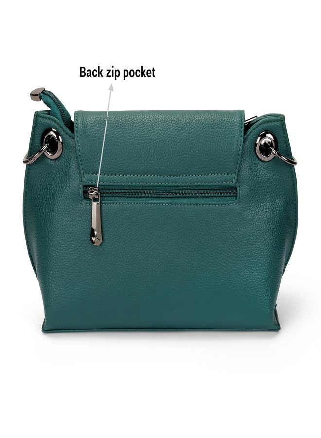 Mochi Women Green Casual Faux leather Soft Body Magnet closure Solid Sling Bag (66-712) - Image 5