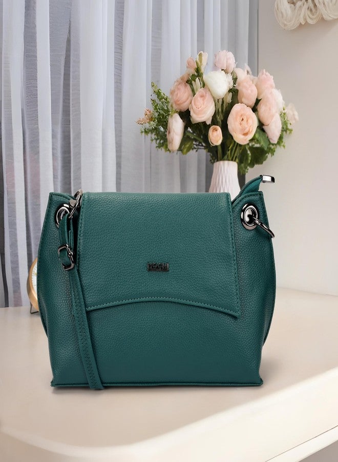 Mochi Women Green Casual Faux leather Soft Body Magnet closure Solid Sling Bag (66-712) - Image 2