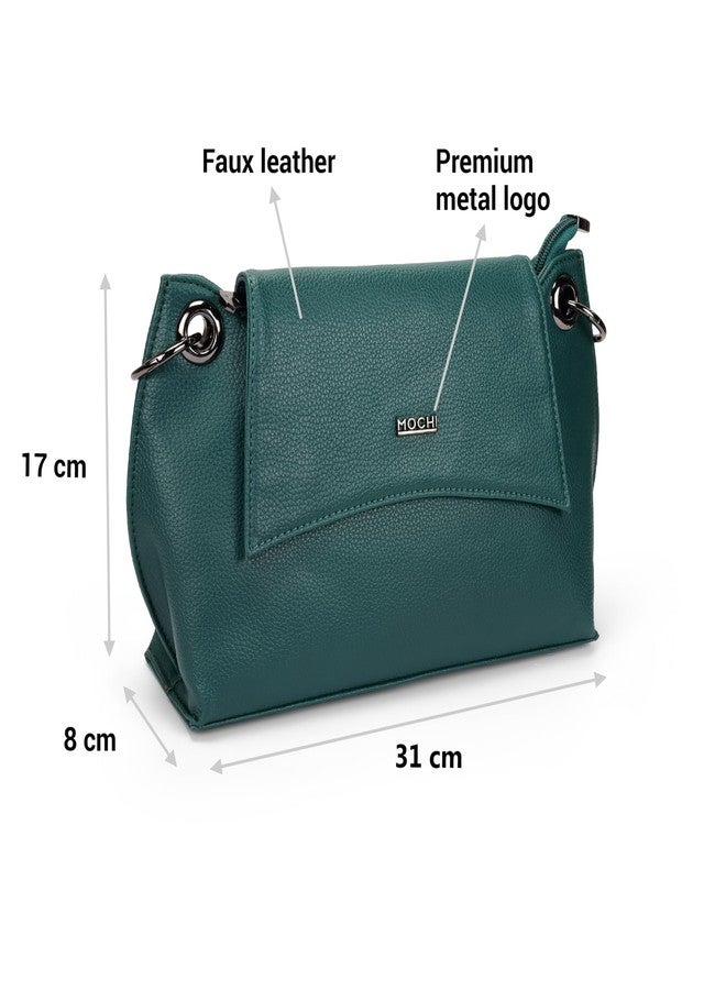 Mochi Women Green Casual Faux leather Soft Body Magnet closure Solid Sling Bag (66-712) - Image 4