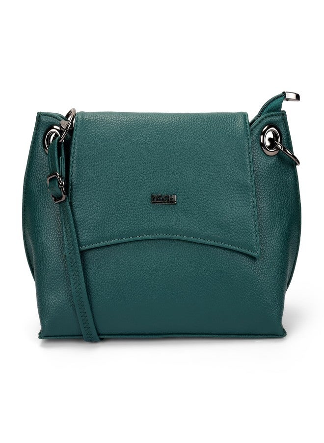 Mochi Women Green Casual Faux leather Soft Body Magnet closure Solid Sling Bag (66-712) - Image 1