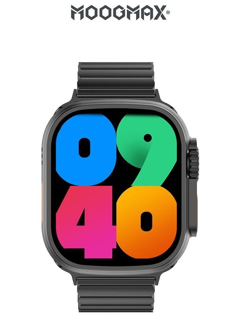 MOOGMAX - MoogMax (2nd Gen) ultra watch. IPX6 Water-resistant watch ultra. Smart touch watch with gesture-based call answering & answering from the watch using the built-in mic. smart watch ultra with a watch mobile app. Smart sports watch with all fitness measurements. smartwatch with wireless charging. Black - Image 1
