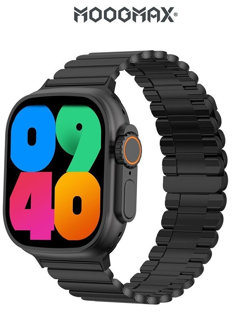 MOOGMAX - MoogMax (2nd Gen) ultra watch. IPX6 Water-resistant watch ultra. Smart touch watch with gesture-based call answering & answering from the watch using the built-in mic. smart watch ultra with a watch mobile app. Smart sports watch with all fitness measurements. smartwatch with wireless charging. Black - Image 1