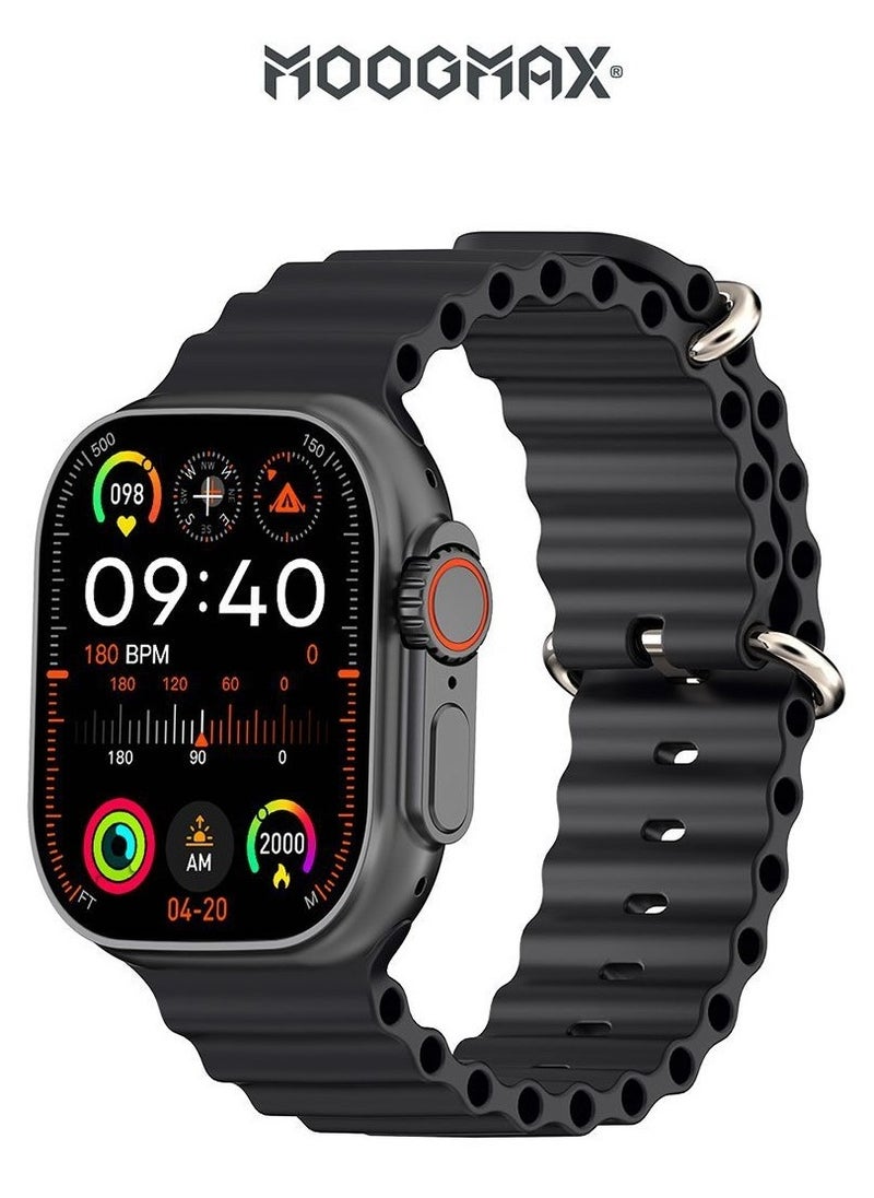 MOOGMAX - MoogMax (2nd Gen) ultra watch. IPX6 Water-resistant watch ultra. Smart touch watch with gesture-based call answering & answering from the watch using the built-in mic. smart watch ultra with a watch mobile app. Smart sports watch with all fitness measurements. smartwatch with wireless charging. Black - Image 1